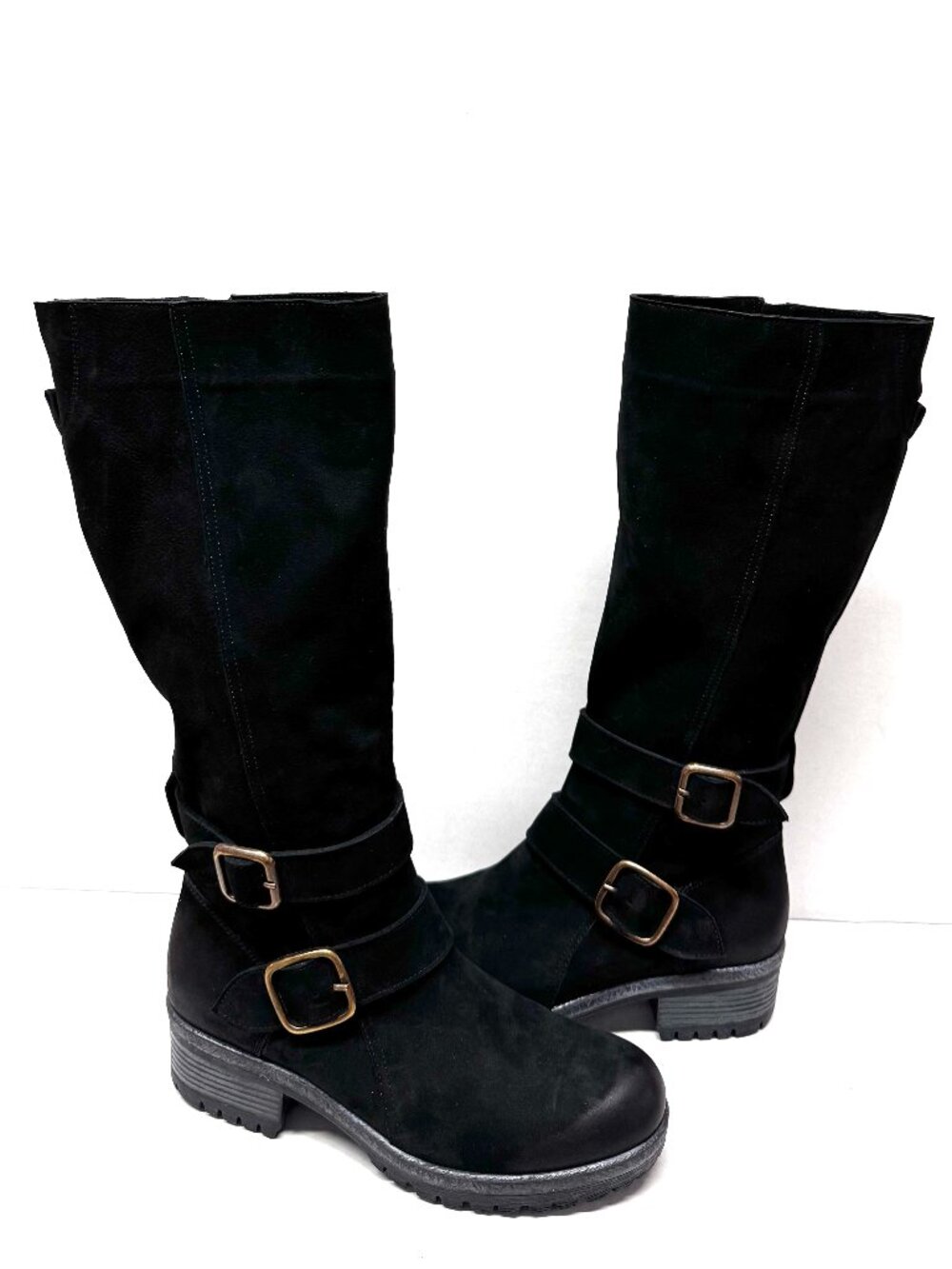 MIZ MOOZ SUEDE LEATHER KNEE HIGH BOOTS SIDE ZIP 37EU BLACK / 7US NEW # B-88